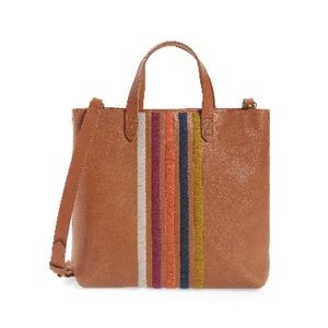 Madewell The Transport Stripe Embroidered Zip Top Crossbody Tote in Desert Camel